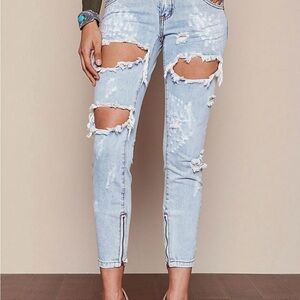 One Teaspoon Light Blue Distressed Cropped Jeans